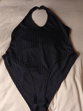 Nasty Gal Black Ribbed Halter Bodysuit